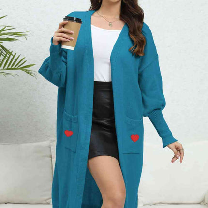 Lantern Sleeve Open Front Pocketed Cardigan