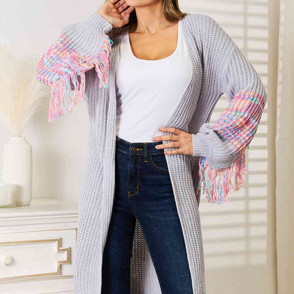 Woven Right Fringe Sleeve Dropped Shoulder Cardigan - Vickie Lynn's