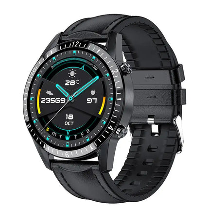 Color: Cuero negro - Reloj inteligente I9 pulsera portátil compatible con sistema IOS frecuencia cardíaca llamada Bluetooth