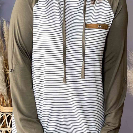 Plus Size Striped Long Sleeve Hoodie