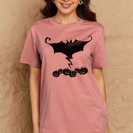 Simply Love Full Size Bat & Pumpkin Graphic Cotton T-Shirt