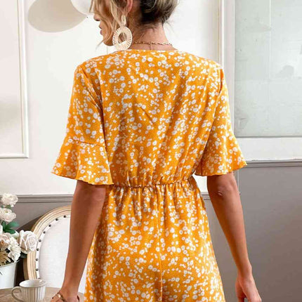 Printed Surplice Neck Ruffled Romper