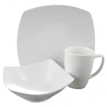 Zen Buffetware Vajilla cuadrada de porcelana de 12 piezas en color blanco