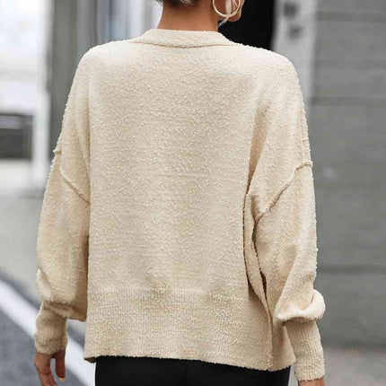 Button-Up Dropped Shoulder Cardigan