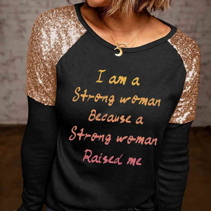 Letter Graphic Sequin Raglan Sleeve Top