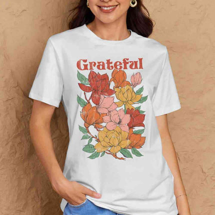 Simply Love Full Size GRATEFUL Flower Graphic Cotton T-Shirt