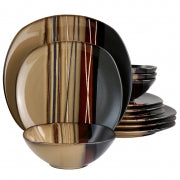 Hometrends 12 Piece Soft Square Stoneware Dinnerware Set in Brown