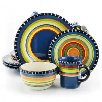 Gibson Home Pueblo Springs Spanish Festival 16 Piece Durastone Dinnerware Set in Cobalt, Sevice for 4