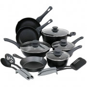 Gibson Elite Soho Lounge 15 Piece Non Stick Cookware Combo Set in Black