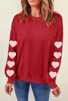 Heart Round Neck Dropped Shoulder Sweatshirt - Vickie Lynn's