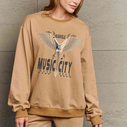 Simply Love Simply Love Full Size Round Neck Dropped Shoulder MUSIC CITY Graphic Sweatshirt
