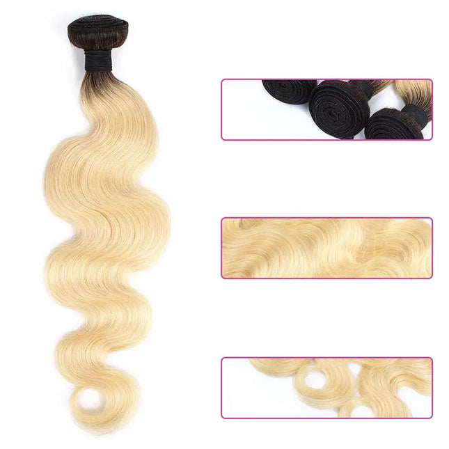 Color: 1B 613 body, Size: 18in - Real hair tress