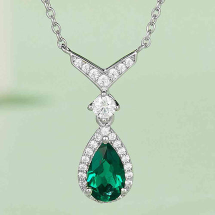 Lab-Grown Emerald Teardrop Necklace