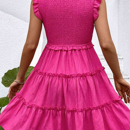 Smocked Frill Trim Deep V Dress