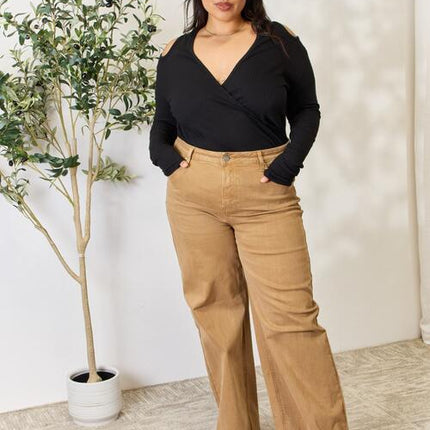 Culture Code Full Size Ribbed Surplice Cold Shoulder Top