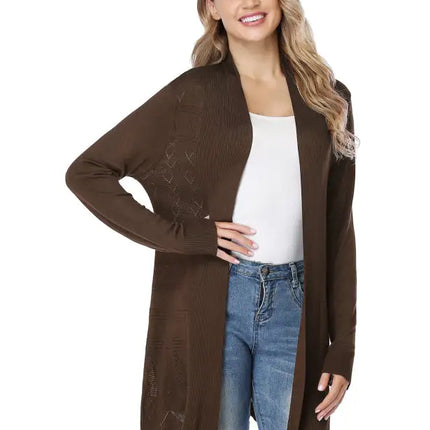 Cárdigan largo calado de punto para mujer 