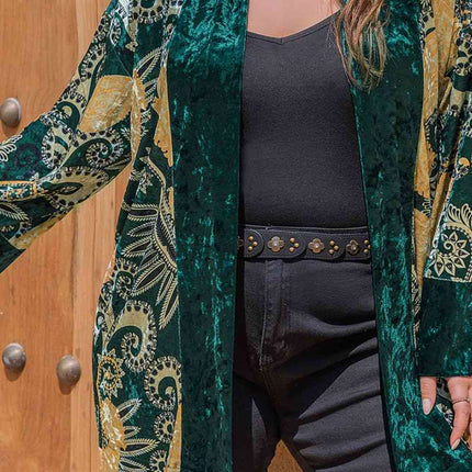 Plus Size Open Front Bohemian Style Long Sleeve Cardigan