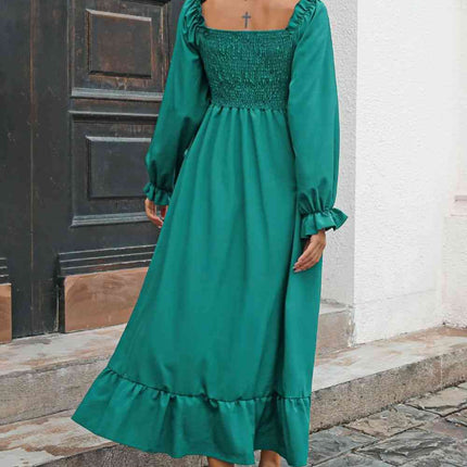 Smocked Ruffle Hem Flounce Sleeve Dress