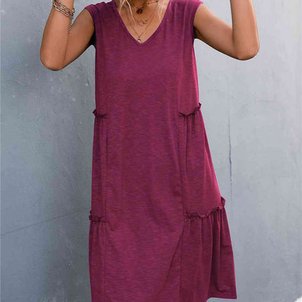 V-Neck Frill Trim Sleeveless Dress