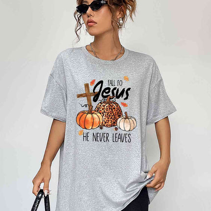 Round Neck Short Sleeve Fall Season Graphic T-Shirt