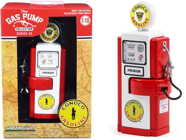 1948 Wayne 100-A Gas Pump "Conoco Gasoline" Red and White "Vintage Gas Pumps" Series 10 1/18 Diecast Model by Greenlight - Vickie Lynn's