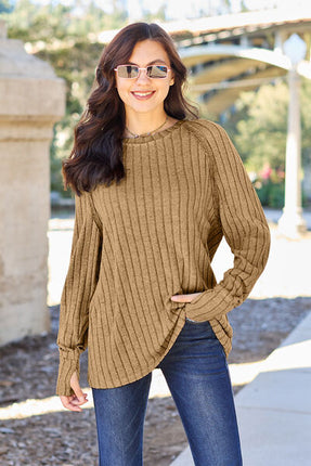 Basic Bae Full Size Ribbed Round Neck Long Sleeve Knit Top - Vickie Lynn's