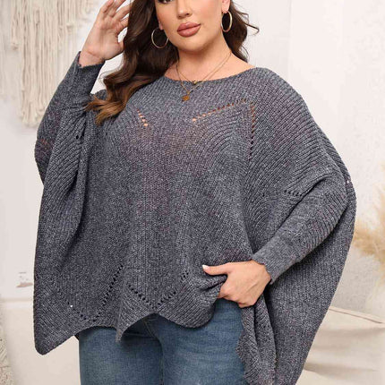 Plus Size Round Neck Batwing Sleeve Sweater