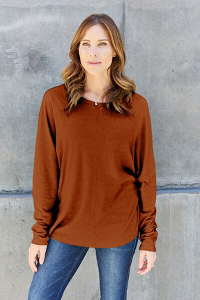 Double Take Full Size Round Neck Long Sleeve T-Shirt - Vickie Lynn's
