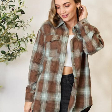 Double Take Plaid Dropped Shoulder Shirt - Vickie Lynn's