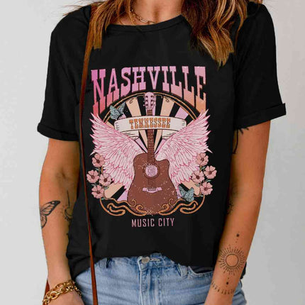 NASHVILLE TENNESSEE MUSIC CITY Graphic Round Neck Tee