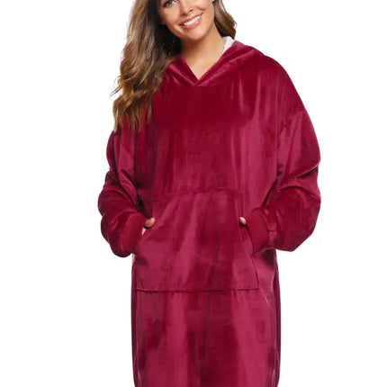 Manta perezosa con bolsillo y capucha de terciopelo de gran tamaño 