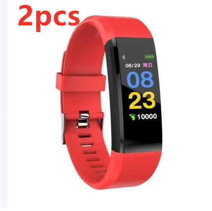 Color: Red2pcs - Pulsera inteligente con pulsera Bluetooth Monitor de ritmo cardíaco Reloj Actividad Fitness Tracker