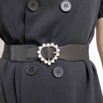 Pearl Heart Buckle Elastic Belt