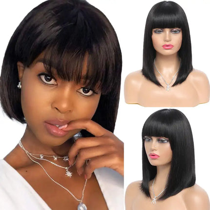 Color: Natural, Size: 14inch - Qi Liuhai Short Hair Bob
