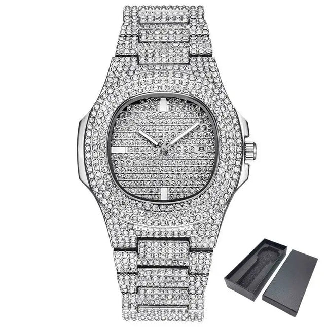 Color: G - Dropshipping ICE-Out Bling Diamond Reloj de lujo Hombres Oro Hola