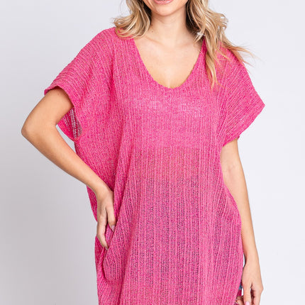 GeeGee Short Sleeve Side Slit Knit Cover Up Dress