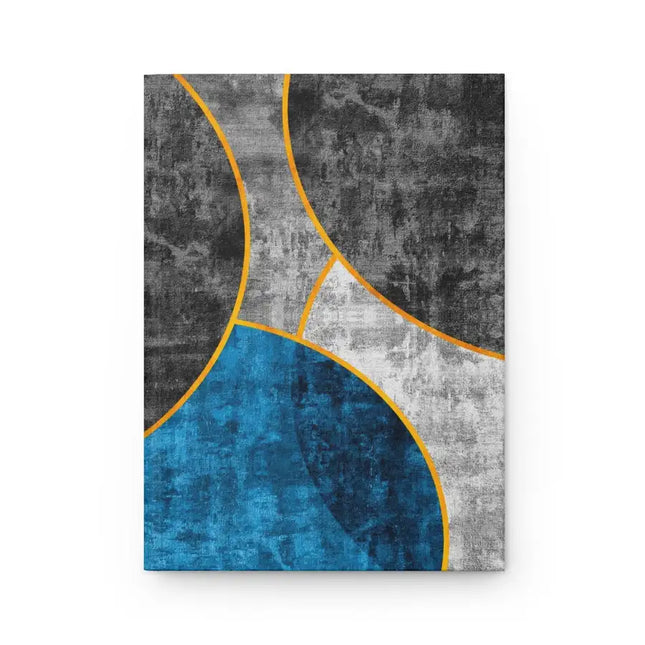 Stationary, Hardcover Journal Notebook - lined pages, Black Blue Grey Circular Geometric Pattern Print