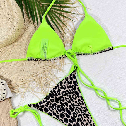 Leopard Print Halter Neck Tie Side Bikini Set