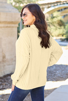 Basic Bae Full Size Ribbed Exposed Seam Mock Neck Knit Top - Vickie Lynn's