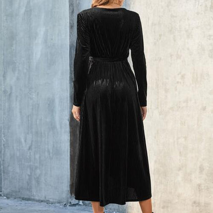 Tie Front Long Sleeve Slit Dress