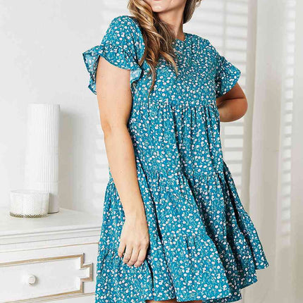 Double Take Short Flounce Sleeve Tiered Dress