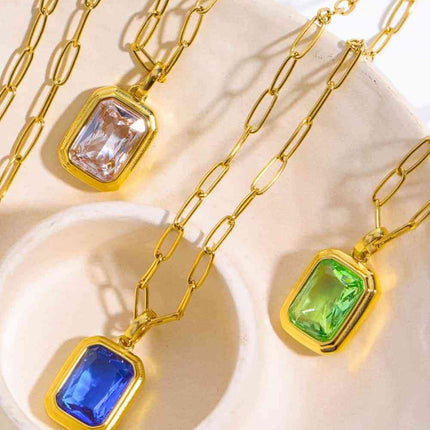 Zircon 18K Gold-Plated Geometrical Shape Pendant Necklace