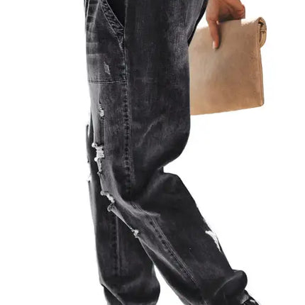 Joggers con bolsillos y cordón desgastado de ajuste relajado Vaqueros rotos 