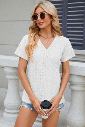 Eyelet Surplice Short Sleeve T-Shirt