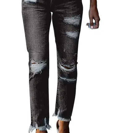 Women's Solid Zip-Fly Shredded Skinny Jeans