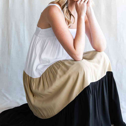 Color Block Sleeveless Dress with Pockets