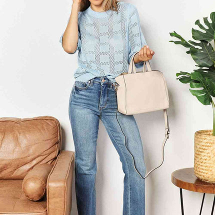 Double Take Ribbed Trim Round Neck Knit Top - Vickie Lynn's