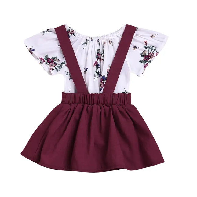 Patricia Floral Set | Toddler Kids Baby Girls Floral Romper +Suspender Skirt Overalls 2PCS Outfits Baby Clothing