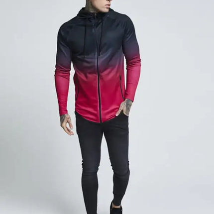 Men's Gradient Zip Cardigan Long Sleeve Hooded Sweatshirt