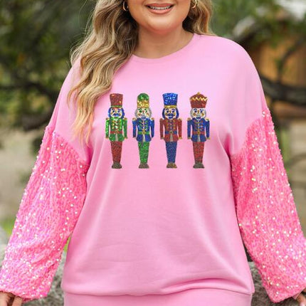 Plus Size Sequin Nutcracker Long Sleeve Sweatshirt